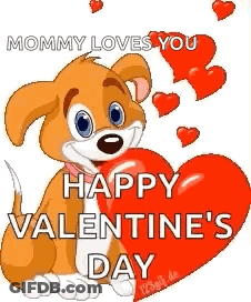 Cartoon Dog Holding Heart Saying Happy Valentines Day GIF