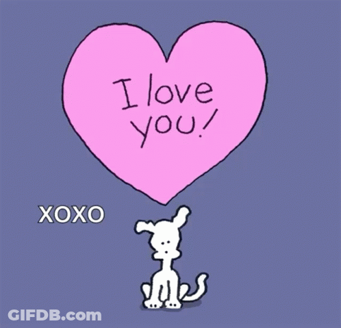 Cartoon Dog Holding Heart Saying I Love You GIF