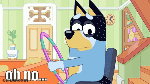 Cartoon Dog Holding Hula Hoop Saying Oh No GIF