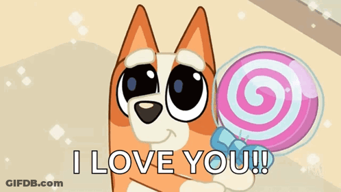 Cartoon Dog Holding Pink Lollipop Saying I Love You GIF