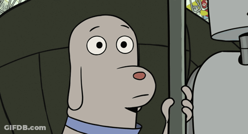 Cartoon Dog Holding Pole With Blue Collar GIF
