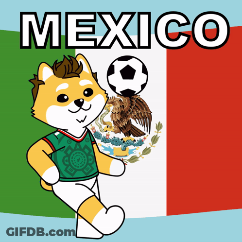 Cartoon Dog Holding Soccer Ball With Mexico Flag GIF