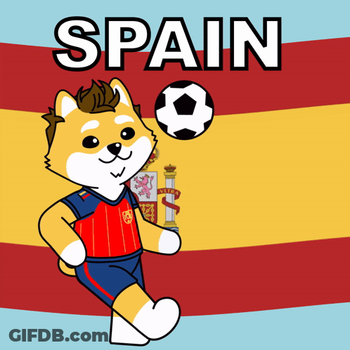 Cartoon Dog Holding Soccer Ball With Spain Above GIF