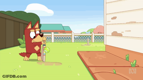 Cartoon Dog Holding Tennis Ball And Bat GIF