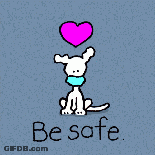 Cartoon Dog In Blue Bandana And Pink Heart Be Safe GIF