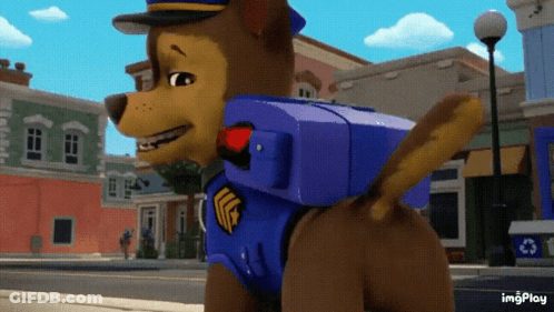 Cartoon Dog In Blue Helmet And Armor GIF