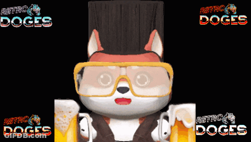 Cartoon Dog In Glasses And Headphones Holding Beer Mug GIF