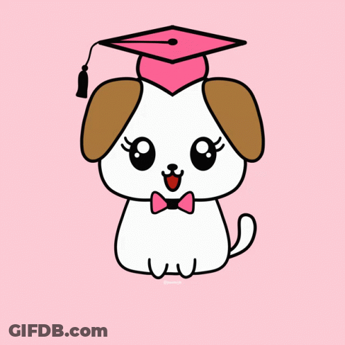 Cartoon Dog In Graduation Cap And Bow Tie GIF