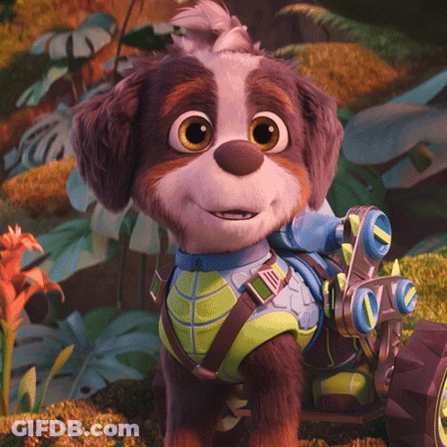 Cartoon Dog In Green And Blue Outfit With Letter O GIF