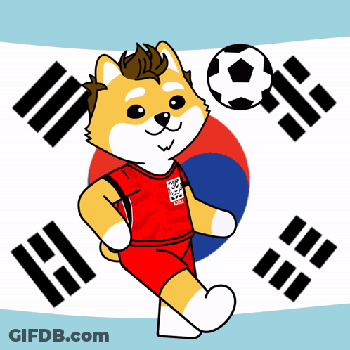 Cartoon Dog In Korea Jersey Holding Soccer Ball With Korean Flag GIF