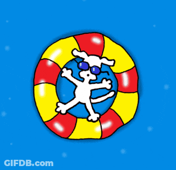 Cartoon Dog In Life Preserver On Blue Background GIF