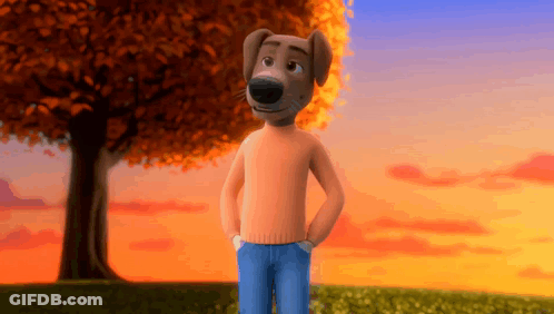 Cartoon Dog In Orange Sweater And Jeans GIF