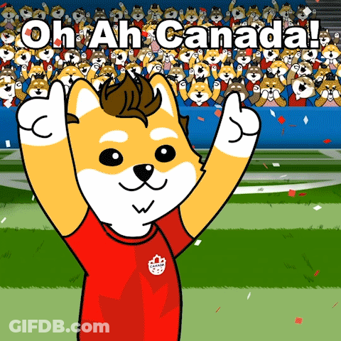 Cartoon Dog In Red Shirt With Maple Leaf GIF