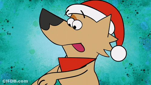 Cartoon Dog In Santa Hat And Scarf GIF