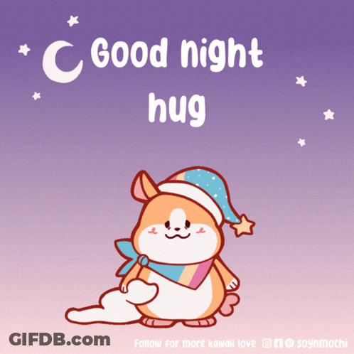 Cartoon Dog In Sleep Cap Saying Good Night Hug GIF