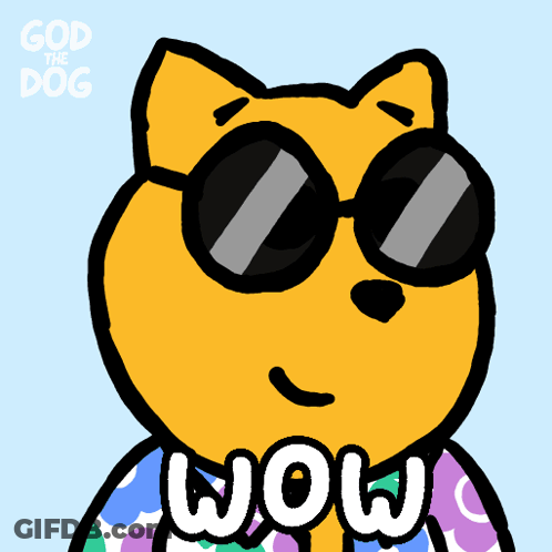 Cartoon Dog In Sunglasses With Wow Shirt GIF