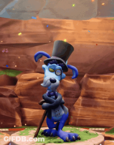Cartoon Dog In Top Hat And Glasses Holding Cane GIF