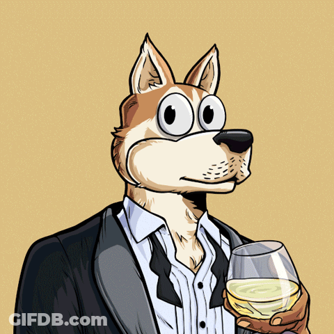 Cartoon Dog In Tuxedo Holding Wine GIF