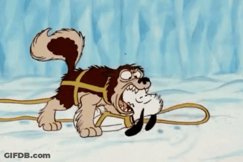 Cartoon Dog Laying On Back In Snow With Mouth Open GIF