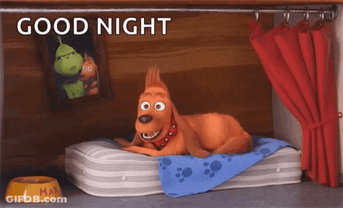 Cartoon Dog Laying On Bed With Bowl Saying Max GIF