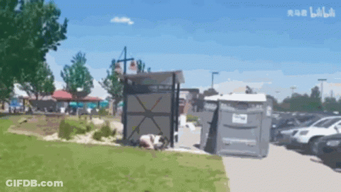 Cartoon Dog Laying On Grass In Front Of Bilibili Building GIF