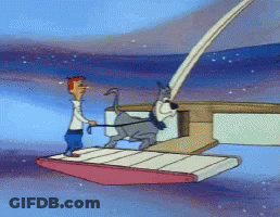 Cartoon Dog Pulling Man On Boat GIF
