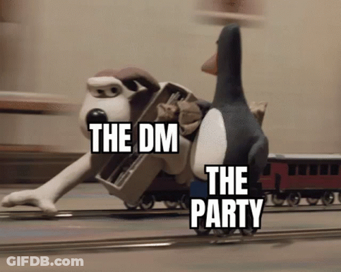 Cartoon Dog Pulling Train Saying The DM The Party GIF