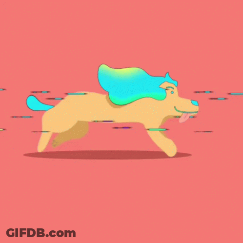 Cartoon Dog Running On Pink With Purple Mane GIF