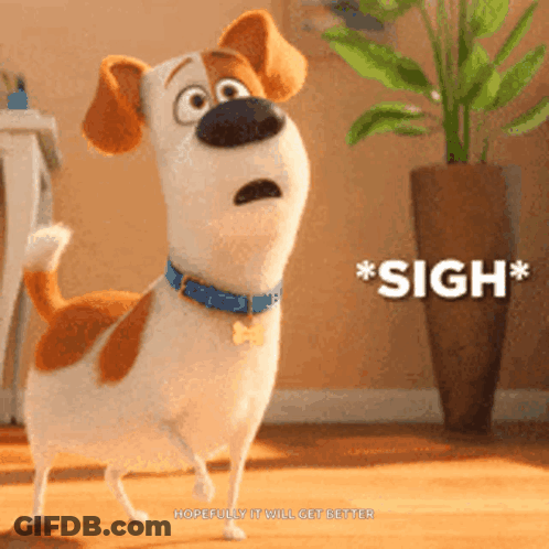 Cartoon Dog Sighing With Blue Collar GIF