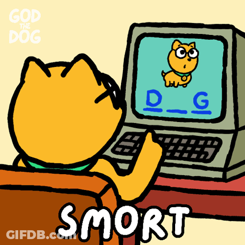 Cartoon Dog Sitting At Computer Saying Smart GIF