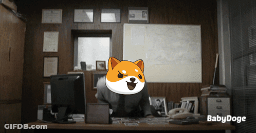 Cartoon Dog Sitting At Desk Babydoge GIF