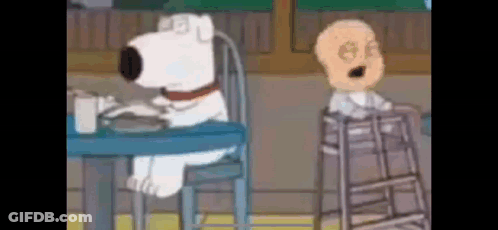 Cartoon Dog Sitting At Table Next To Baby GIF