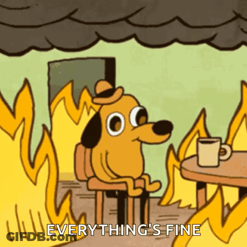 Cartoon Dog Sitting At Table With Coffee By Fire GIF