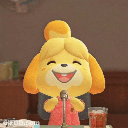 Cartoon Dog Sitting At Table With Microphone And Tea GIF