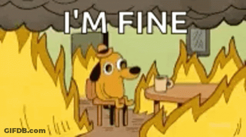 Cartoon Dog Sitting By Fire Saying Im Fine GIF
