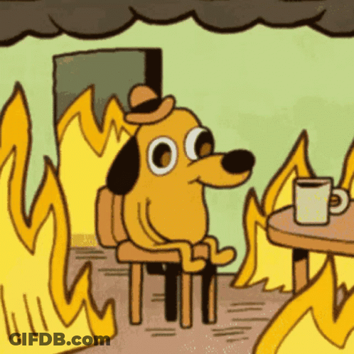 Cartoon Dog Sitting By Fire With Coffee GIF