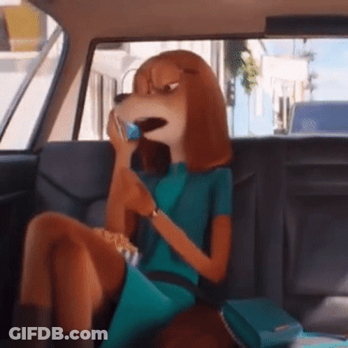 Cartoon Dog Sitting In Back Seat Talking On Phone GIF