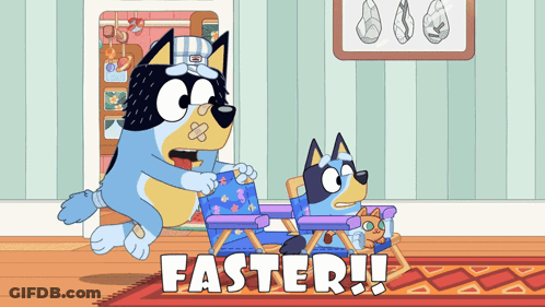 Cartoon Dog Sitting On Chair Saying Faster GIF