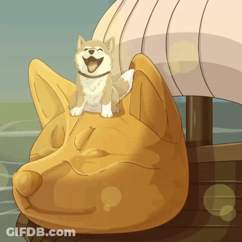 Cartoon Dog Sitting On Giant Dog Head GIF