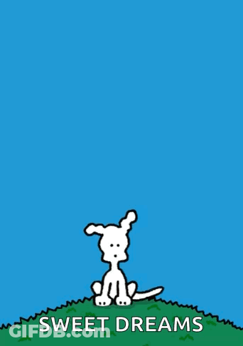 Cartoon Dog Sitting On Grassy Hill Sweet Dreams GIF