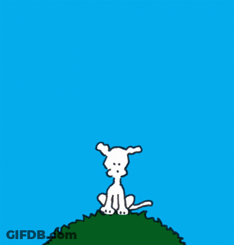 Cartoon Dog Sitting On Hill With Heart In Sky GIF