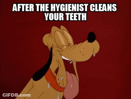 Cartoon Dog Smiling After The Hygienist Cleans Your Teeth GIF