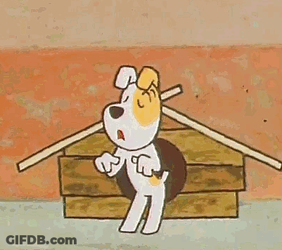 Cartoon Dog Standing In Front Of Doghouse GIF