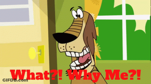 Cartoon Dog Standing In Front Of Door Saying What Why Me GIF