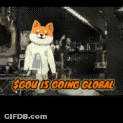 Cartoon Dog Standing In Front Of $Gou Is Going Global Sign GIF