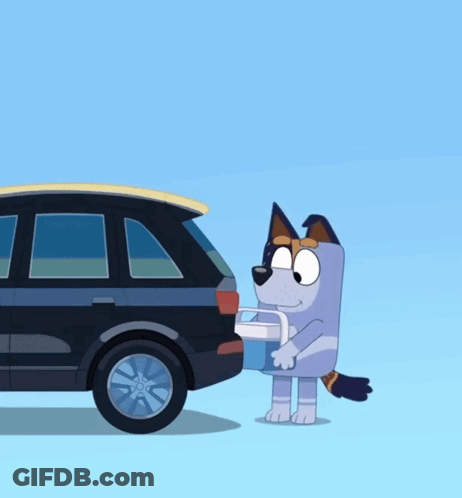 Cartoon Dog Standing Next To Black SUV GIF