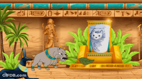 Cartoon Dog Standing Next To Throne With Cat GIF