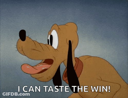 Cartoon Dog Tongue Hanging Out Saying I Can Taste The Win GIF