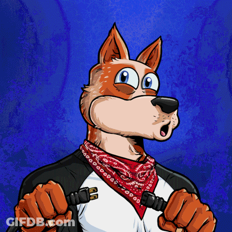 Cartoon Dog Wearing Bandana Holding Electrical Cord GIF