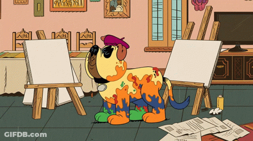 Cartoon Dog Wearing Beret At Easel GIF